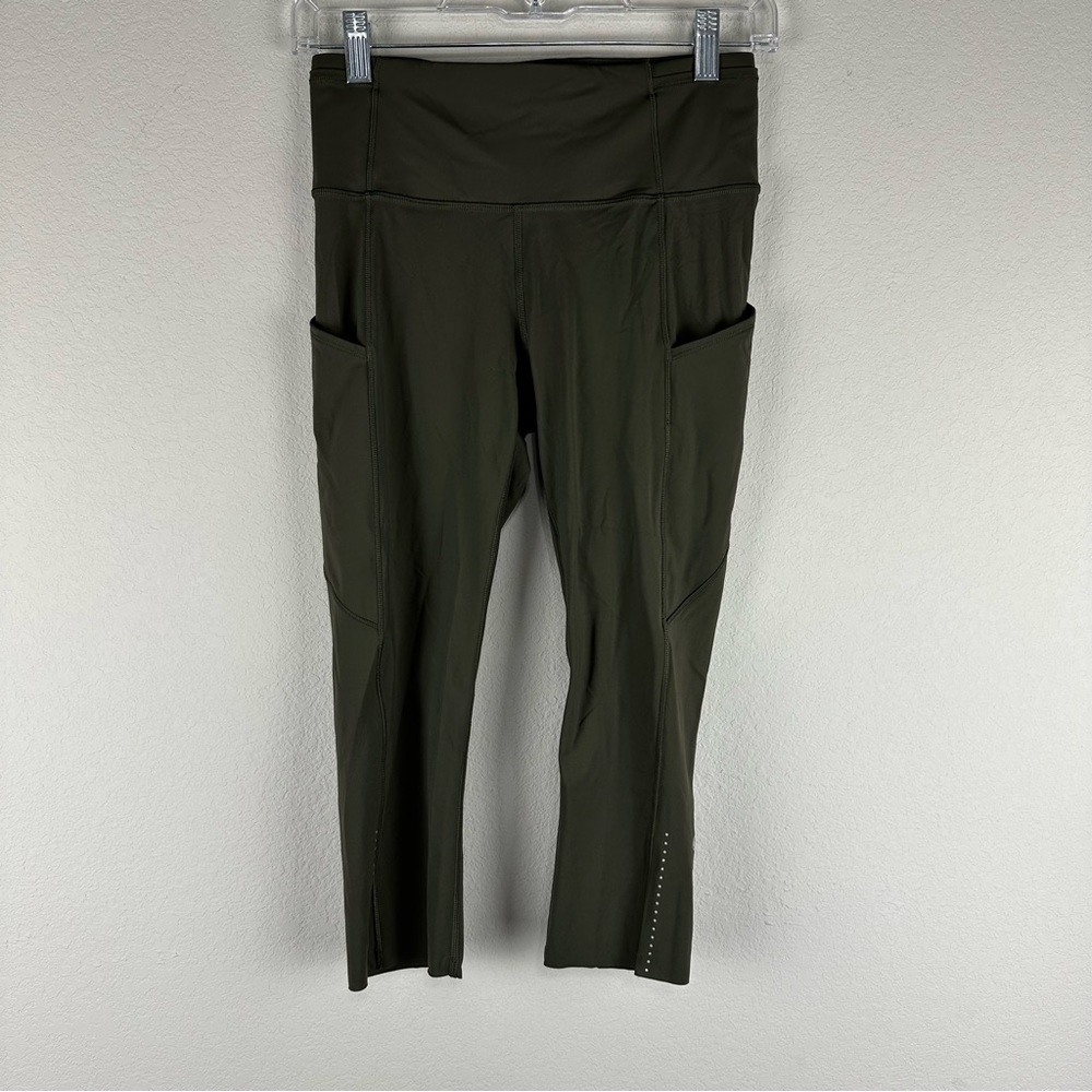 Lululemon Dark Olive Green Athletic Athleisure Fast & Free Crop II Leggings 6